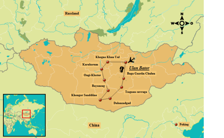 Reiseverlauf Mongolei Wueste Gobi Frauenreise